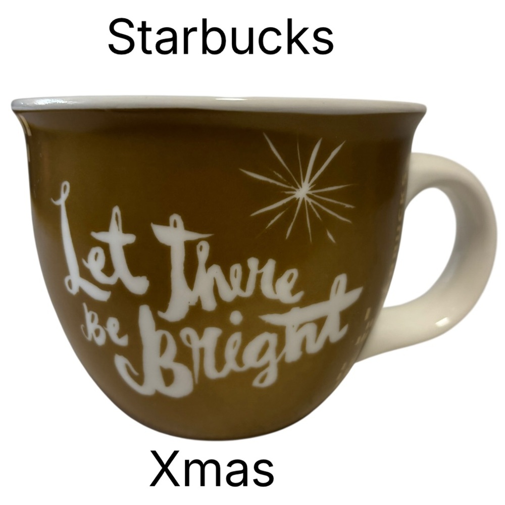 2014 Starbucks Xmas 14 oz Cup Let There Be Bright gold white Stocking Stuffer